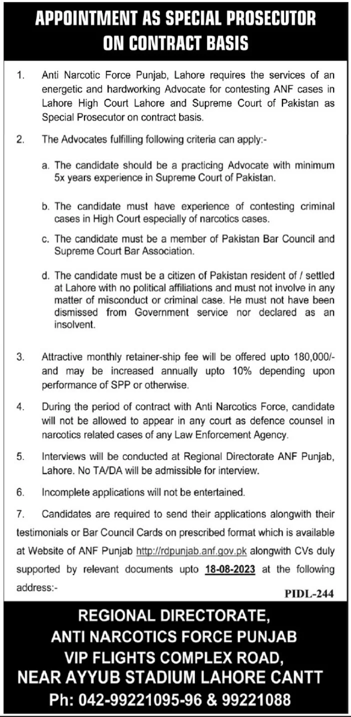 Anti Narcotics Force ANF Latest Jobs 2023