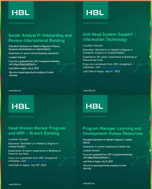 Latest Habib Bank Limited HBL Jobs 2023