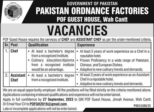 Pakistan Ordnance Factories POF New Jobs 2023