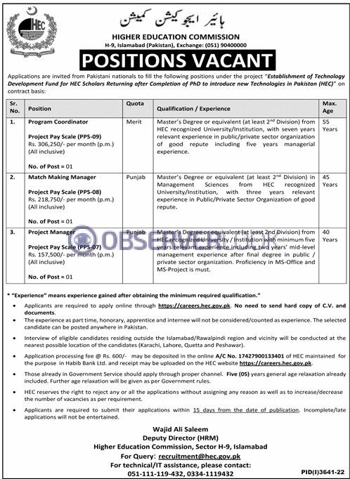 Higher Education Commission HEC Latest Jobs 2022