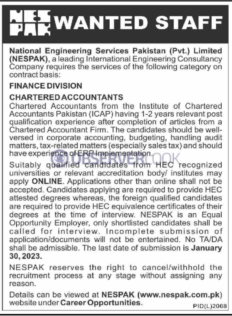 NESPAK National Engineering Services Pakistan Latest Jobs 2023
