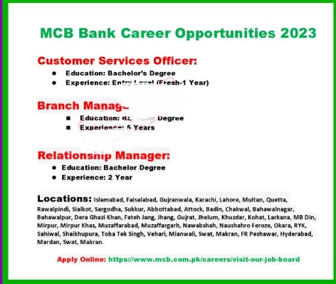 Latest MCB Bank Jobs 2023 in Pakistan