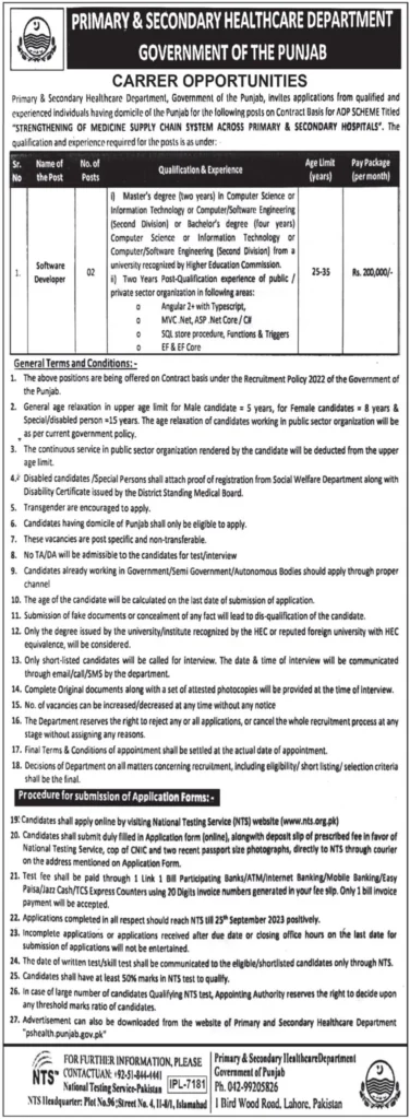Primary And Secondary Healthcare Department Latest Jobs 2023