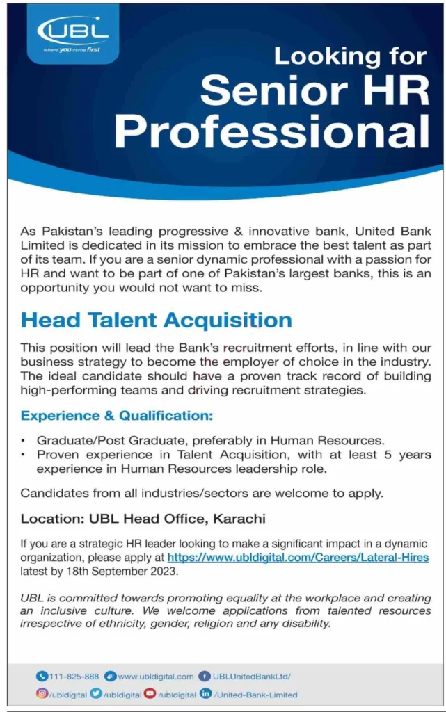 UBL United Bank Limited Latest Jobs 2023